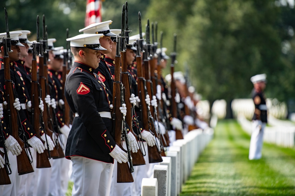 Military Funeral Honors with Funeral Escort are Conducted for Medal of Honor Recipient U.S. Marine Corps Sgt. Maj. John Canley in Section 60