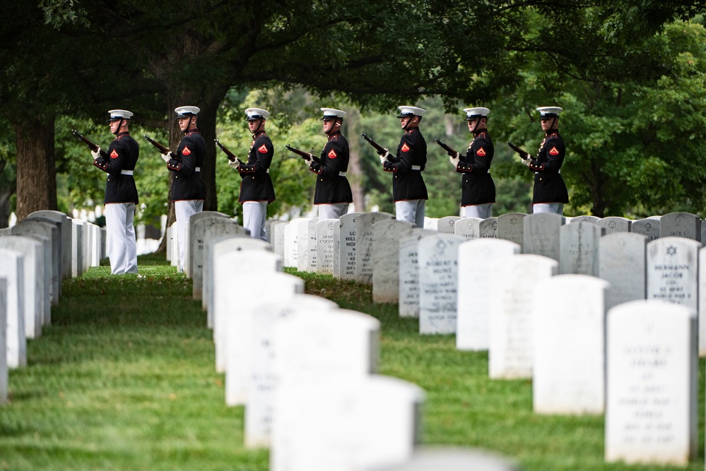 Military Funeral Honors with Funeral Escort are Conducted for Medal of Honor Recipient U.S. Marine Corps Sgt. Maj. John Canley in Section 60