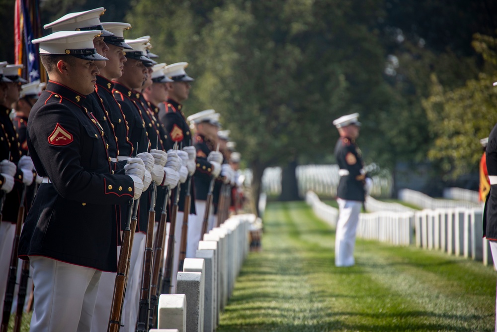 Barracks Marines paid their final respects to Sgt. Maj. John L. Canley during a full honors funeral at Arlington National Cemetery