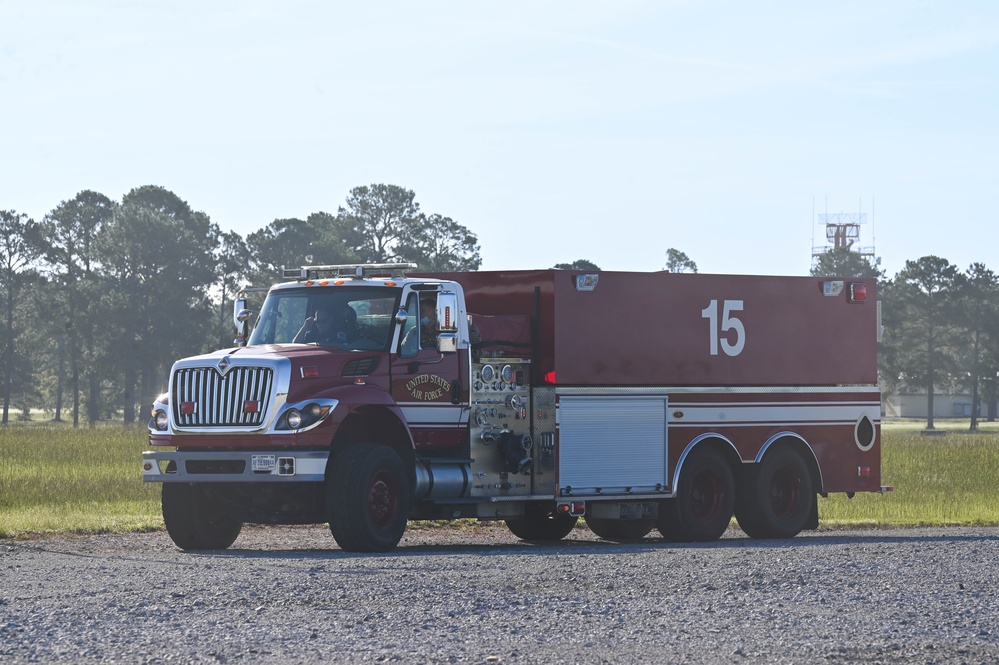 908 CES firefighters conduct annually required structure fire training