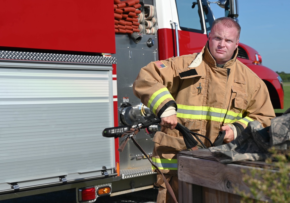 908 CES firefighters conduct annually required structure fire training