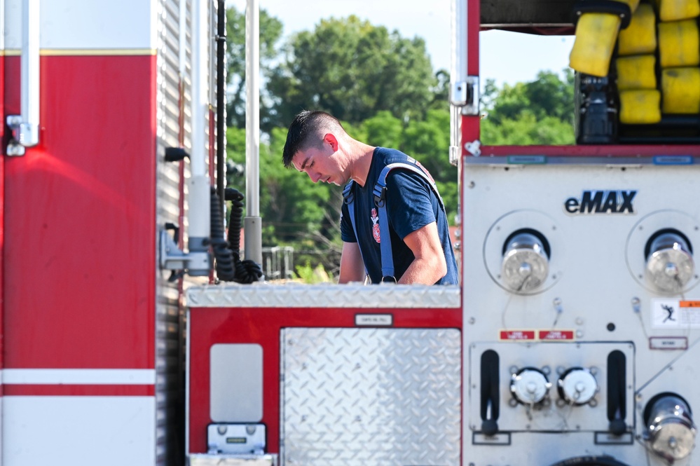 908 CES firefighters conduct annually required structure fire training