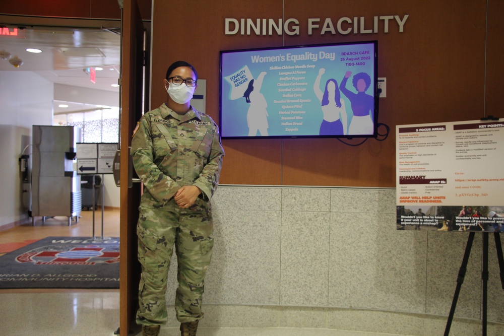 Pfc. Deiondra Eldridge, organizer of the Women's Equality Day lunch