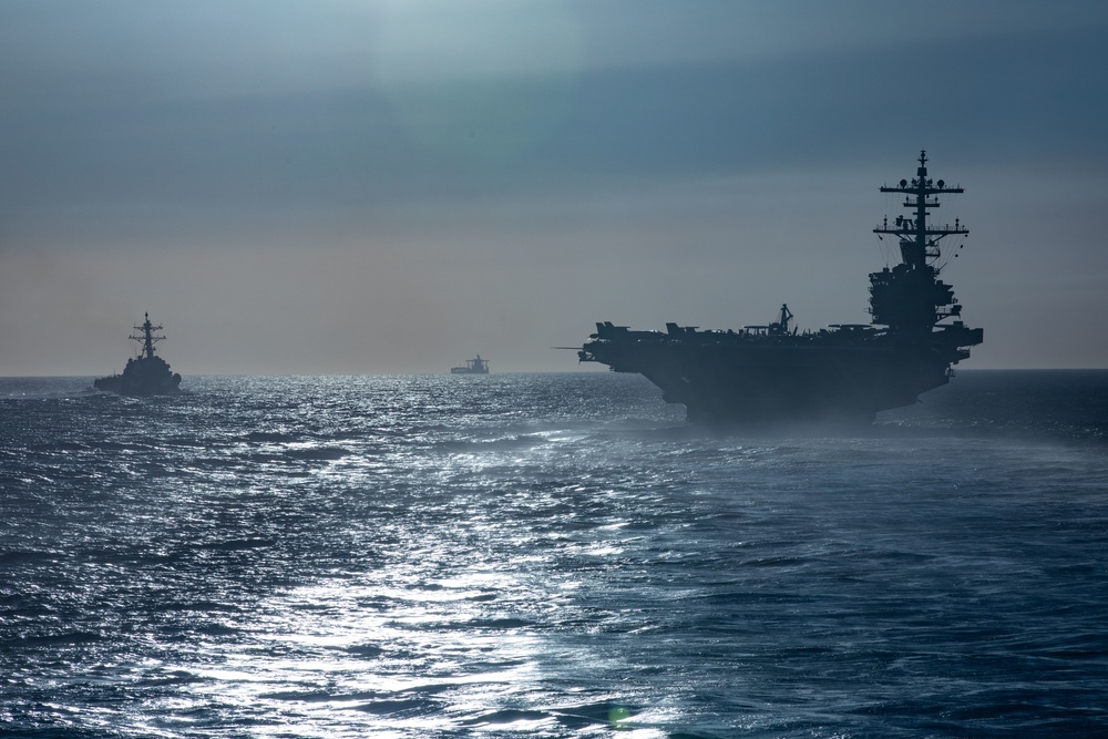 The George H.W Bush Carrier Strike Group transits the Strait of Gibraltar