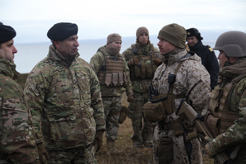 Chile Cold Weather Training: Chilean Navy Admiral Soto speaks to Marines