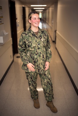 Enlisted Sailor Wears Maternity Uniform Provided by Navy's MPP
