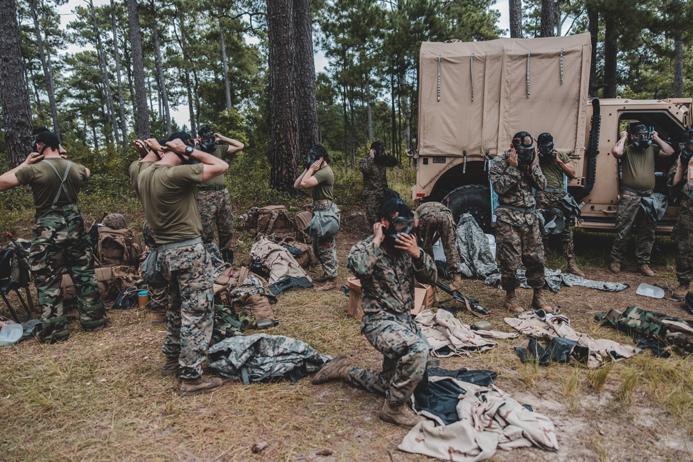 Combat Logistics Battalion 22 conducts simulated mass casualty chemical, biological, radiological, and nuclear training during its Marine Corps Combat Readiness Evaluation (Day 6)