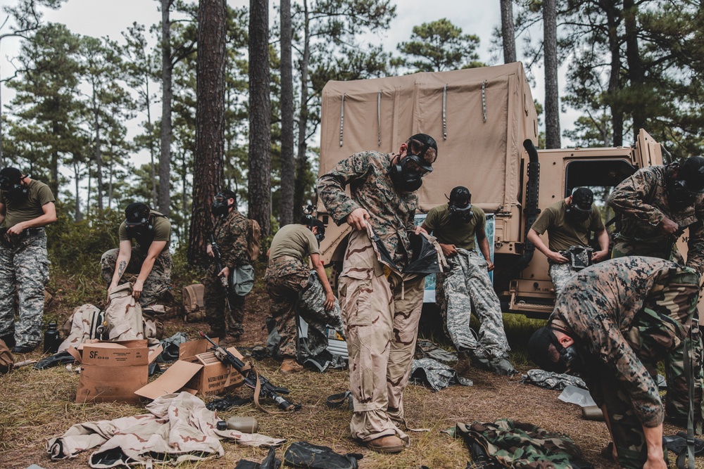 Combat Logistics Battalion 22 conducts simulated mass casualty chemical, biological, radiological, and nuclear training during its Marine Corps Combat Readiness Evaluation (Day 6)