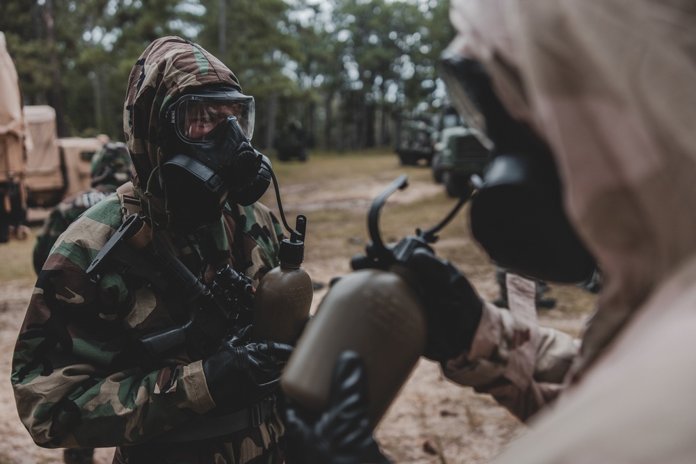 Combat Logistics Battalion 22 conducts simulated mass casualty chemical, biological, radiological, and nuclear training during its Marine Corps Combat Readiness Evaluation (Day 6)