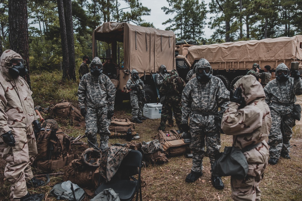 Combat Logistics Battalion 22 conducts simulated mass casualty chemical, biological, radiological, and nuclear training during its Marine Corps Combat Readiness Evaluation (Day 6)