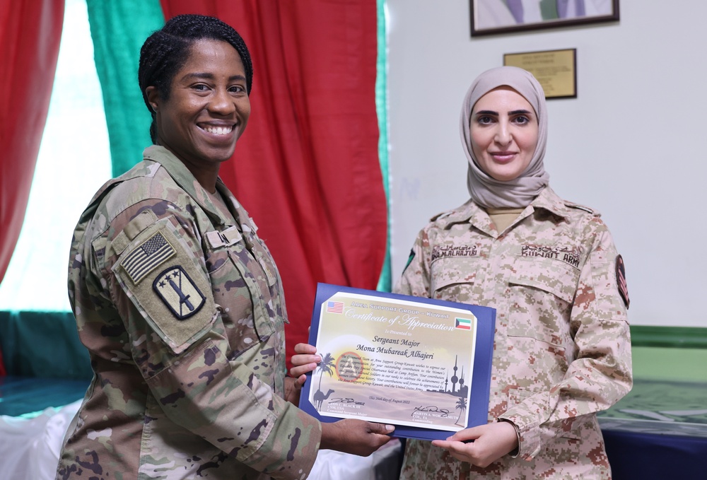 Kuwait Soldiers Visit Area Support Group – Kuwait during Women’s Equality Day Event, 2022