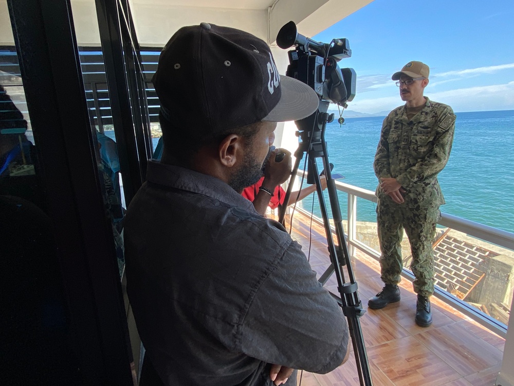 Pacific Partnership 2022 Chaplain Conducts Interview as Mercy Moors in Solomon Islands