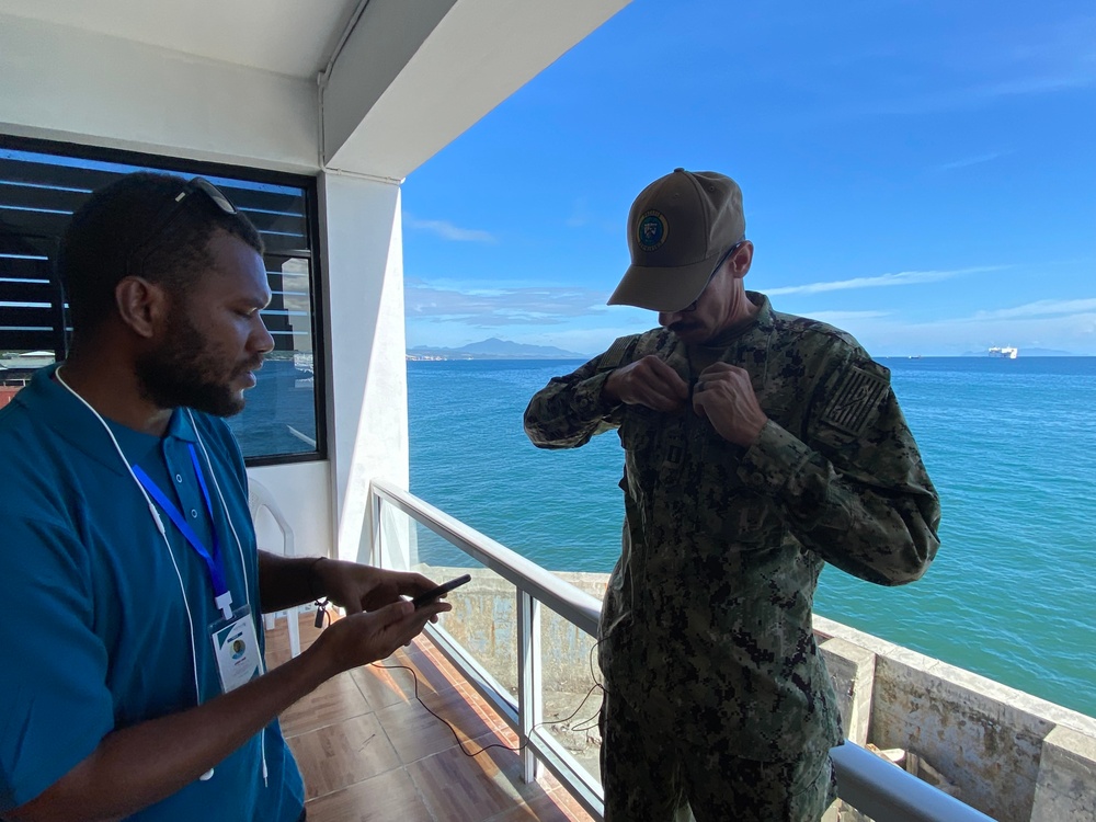 Pacific Partnership Chaplain Conducts Interview as Mercy Moors in Solomon Islands