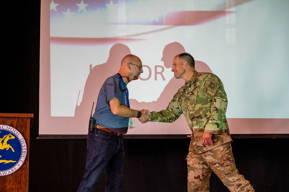 Wing CC takes part in HERO assembly at Welch Elementary School