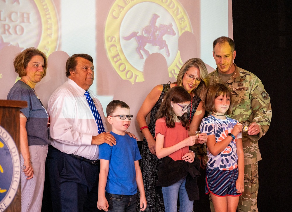 Wing CC takes part in HERO assembly at Welch Elementary School