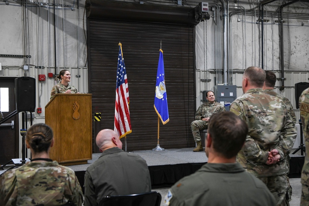 Maj. Naomi Ballard addresses the 477th Maintenance Squadron