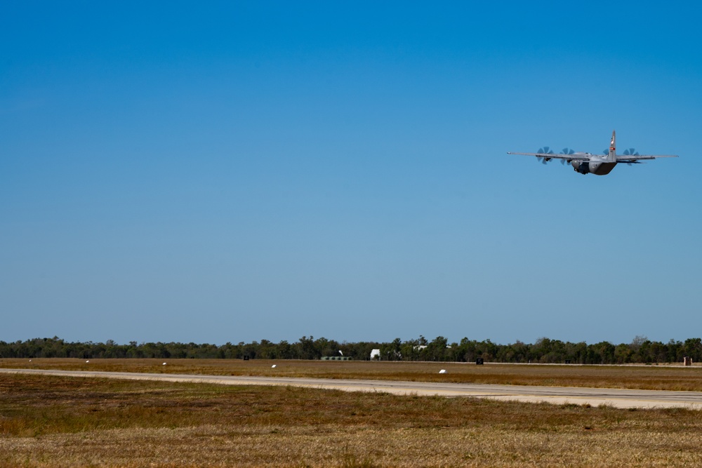 U.S. Air Force C-130J Super Hercules departs RAAF Base Tindal