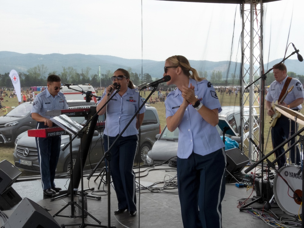 The U.S. Air Forces Ambassador’s Rock Band performs at various Slovak International Air Fest Events