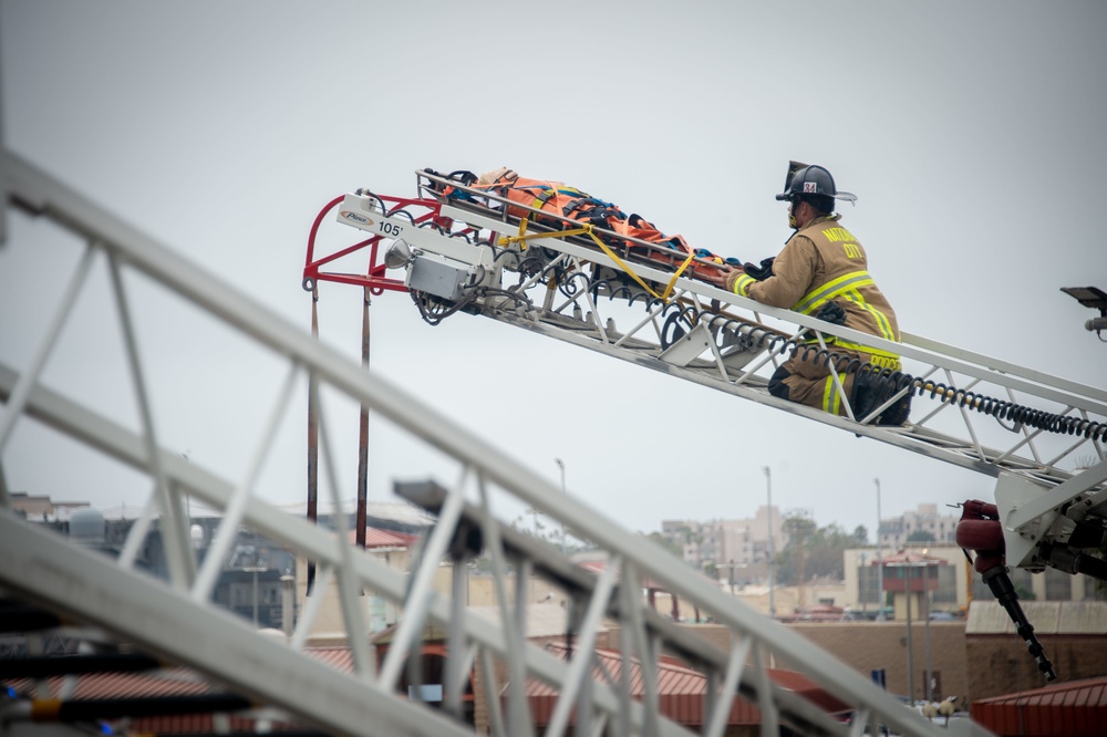 USS Carl Vinson (CVN 70) Sailors Conduct Fire Casualty Drill with San Diego Federal Fire Department