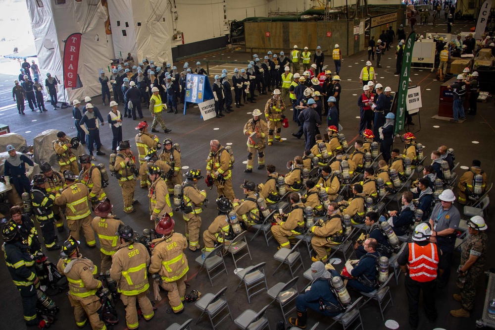 USS Carl Vinson (CVN 70) Sailors Conduct Fire Casualty Drill with San Diego Federal Fire Department