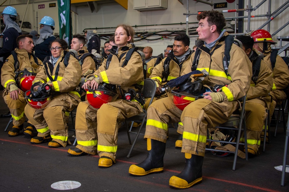 USS Carl Vinson (CVN 70) Sailors Conduct Fire Casualty Drill with San Diego Federal Fire Department