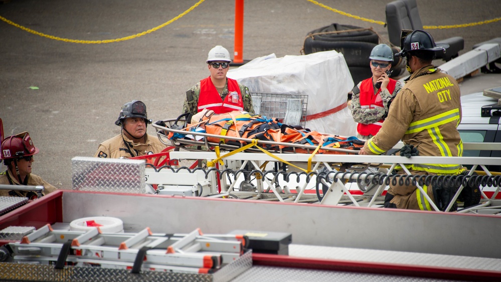 USS Carl Vinson (CVN 70) Sailors Conduct Fire Casualty Drill with San Diego Federal Fire Department