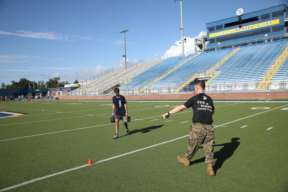 U.S. Marines Held a Modified Combat Fitness Test at Sulphur High School