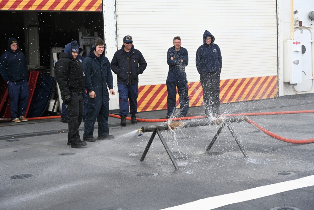 Coast Guard Cutter Healy conducts pipe plugging and patching training underway