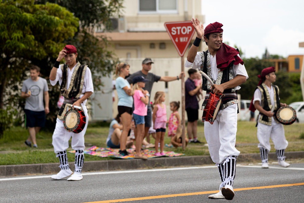 Jaagaru Eisa Group performs an Eisa march through military housing