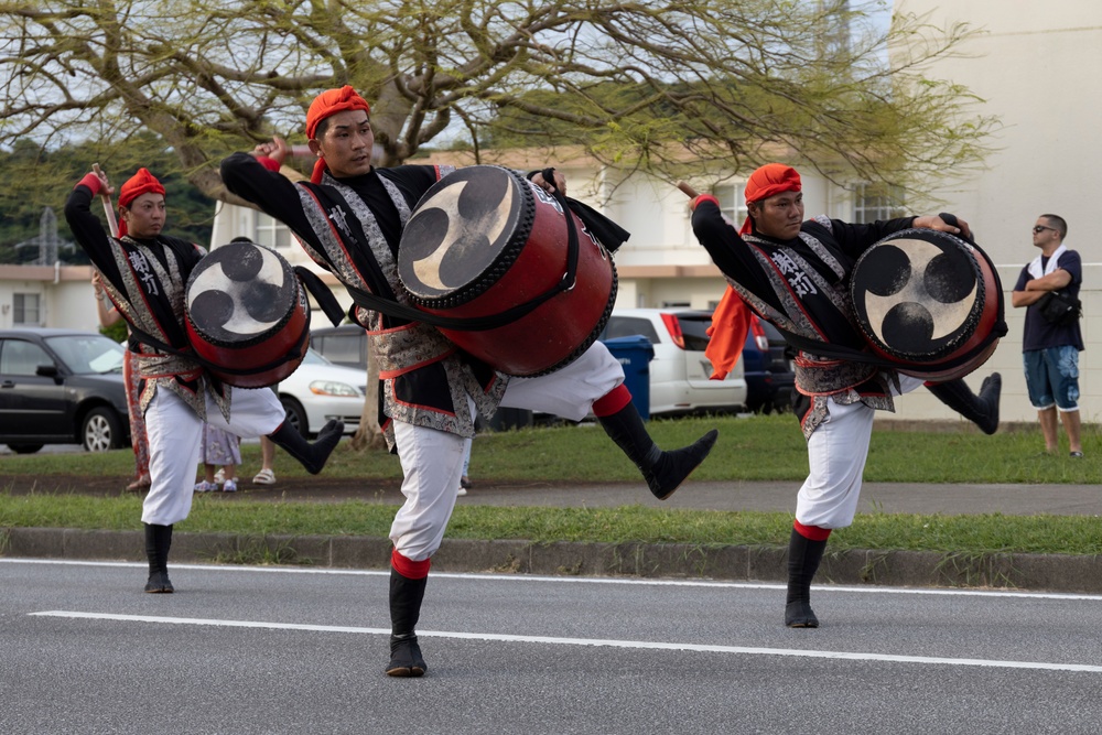 Jaagaru Eisa Group performs an Eisa march through military housing