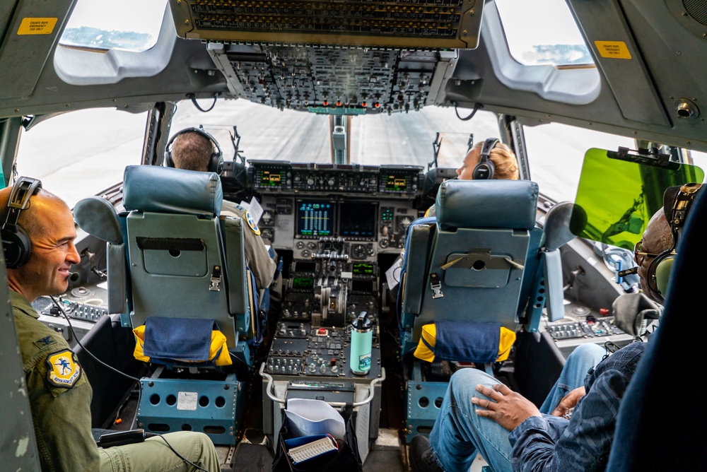 Local mayor visits AMC training field, catches a ride on C-17