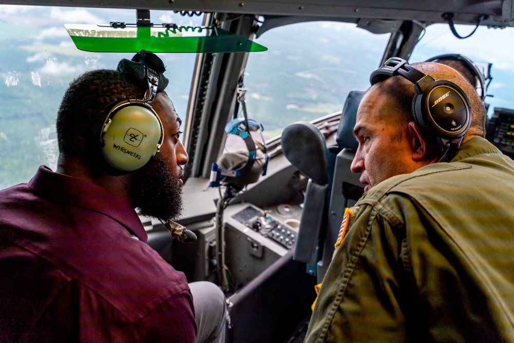 Local mayor visits AMC training field, catches a ride on C-17