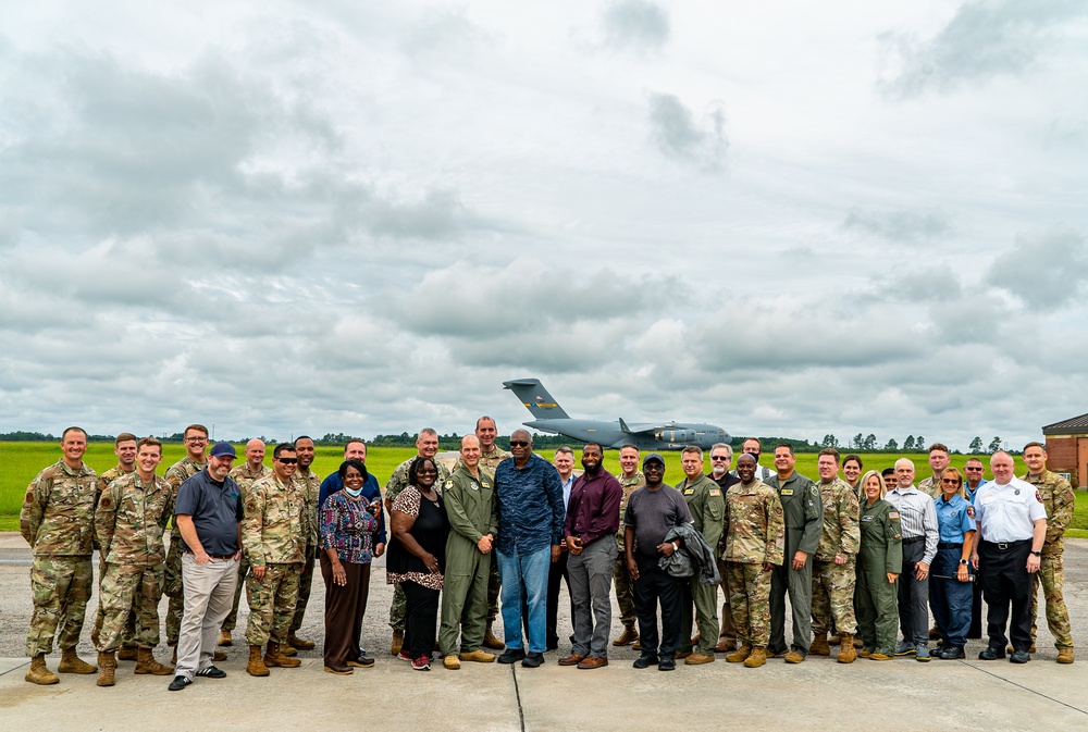 Local mayor visits AMC training field, catches a ride on C-17