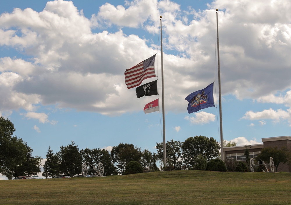 Flags fly at half-staff at Fort Indiantown Gap