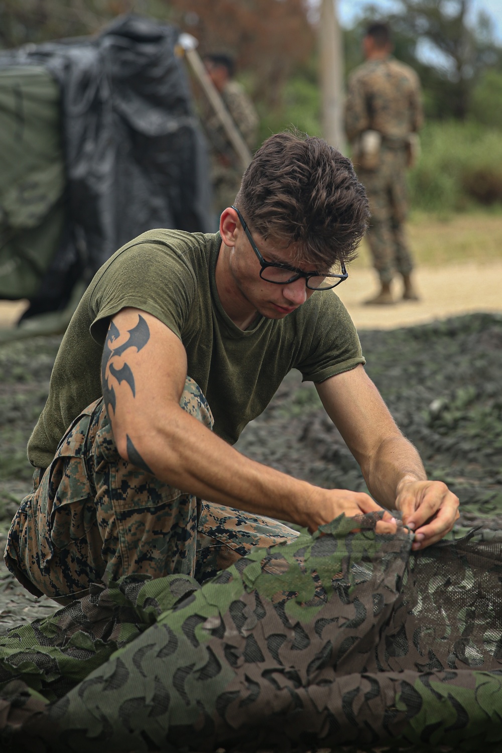 Marines with Combat Logistics Battalion 4 set up base at Kin Blue