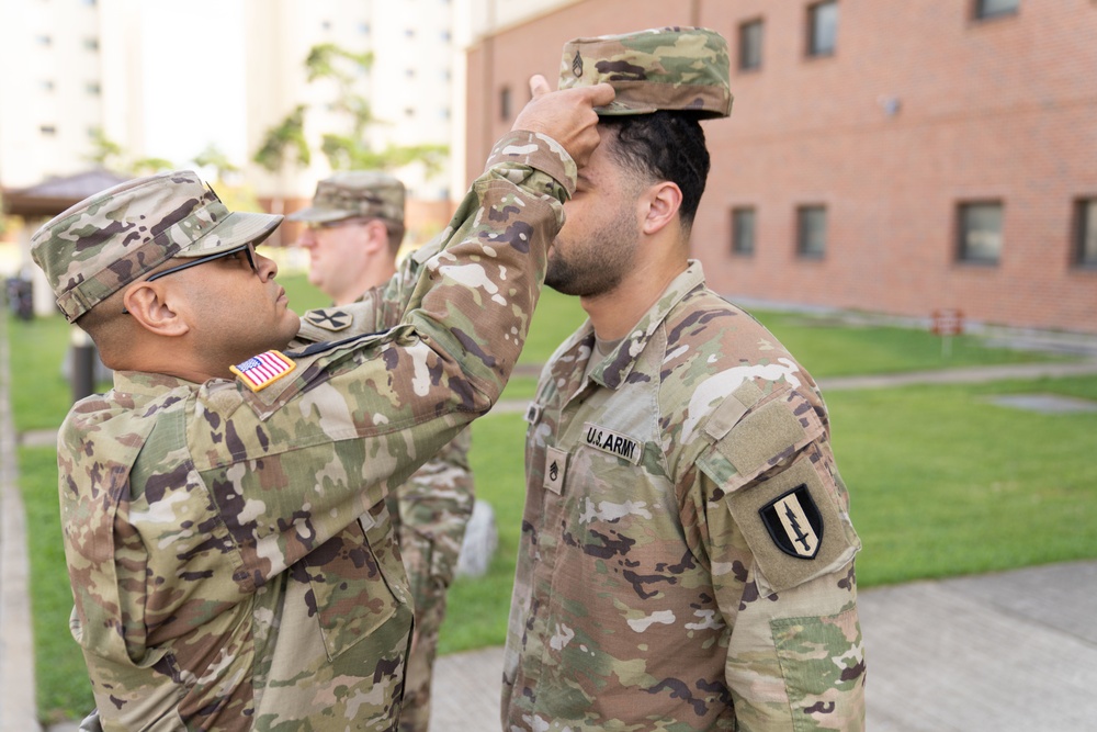 Two HHC Soldiers from 1st Signal Brigade get promoted