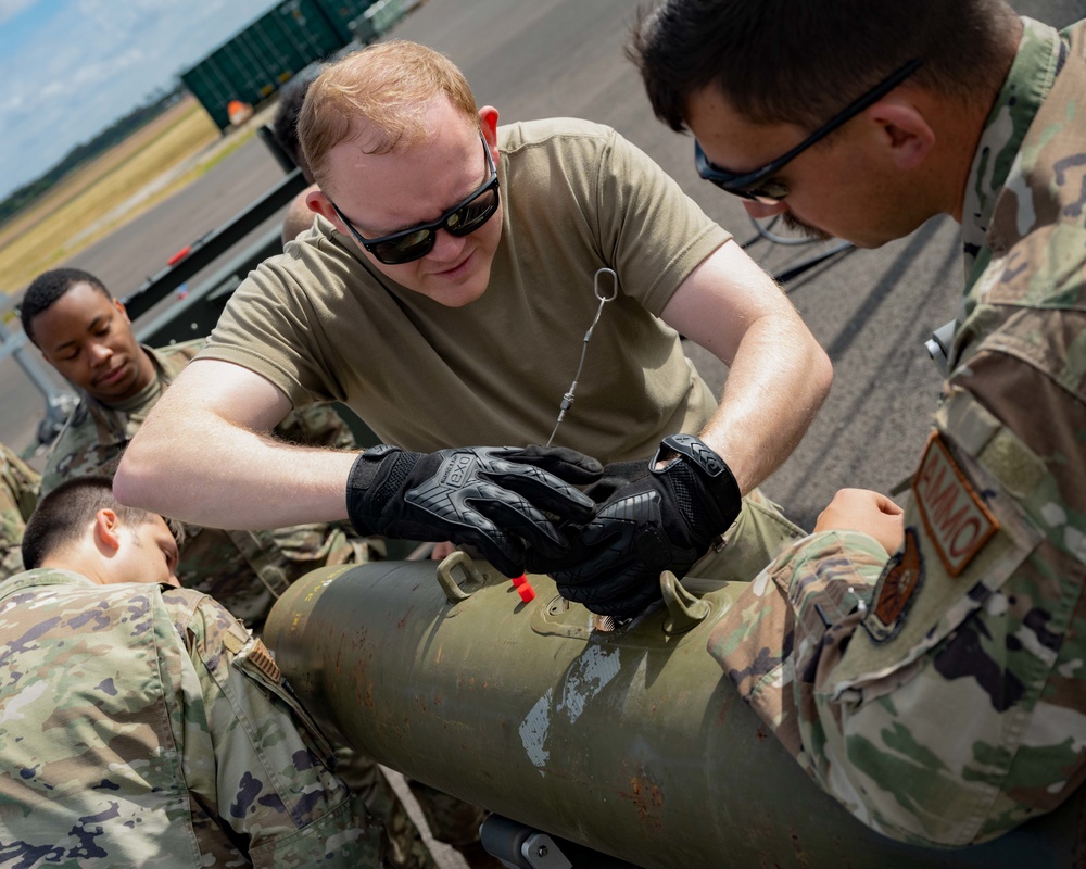 23rd Aircraft Maintenance Unit Aircraft Armament Systems Specialists and 5th Munitions Squadron Munitions Systems Maintenance Specialists Build Munitions