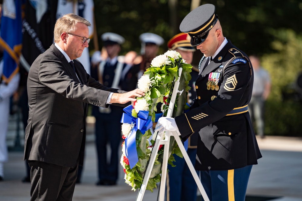 Danish Minister of Defence Morten Bødskov Participates in an Armed Forces Full Honors Wreath-Laying Ceremony at the Tomb of the Unknown Soldier