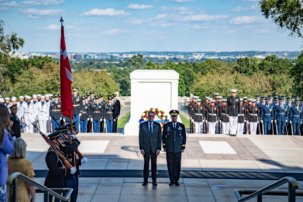 Danish Minister of Defence Morten Bødskov Participates in an Armed Forces Full Honors Wreath-Laying Ceremony at the Tomb of the Unknown Soldier