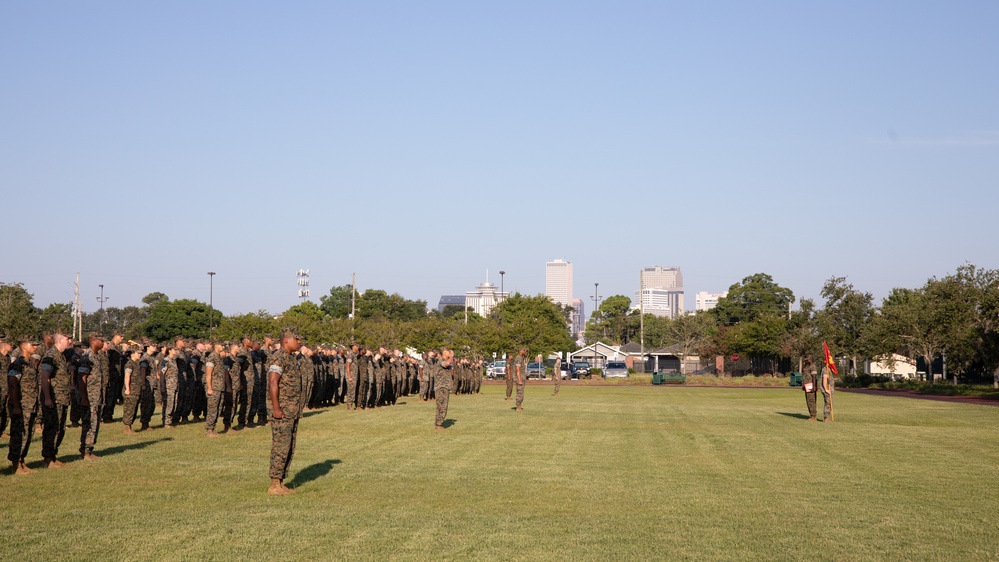 Headquarters Battalion, Marine Forces Reserve, recognizes Marines during battalion formation