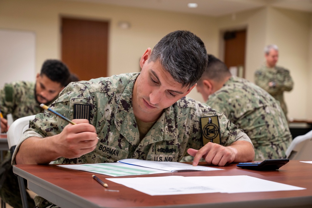 Sailors participate in the Navywide E6 advancement exam