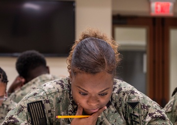 Sailors participate in the Navywide E6 advancement exam