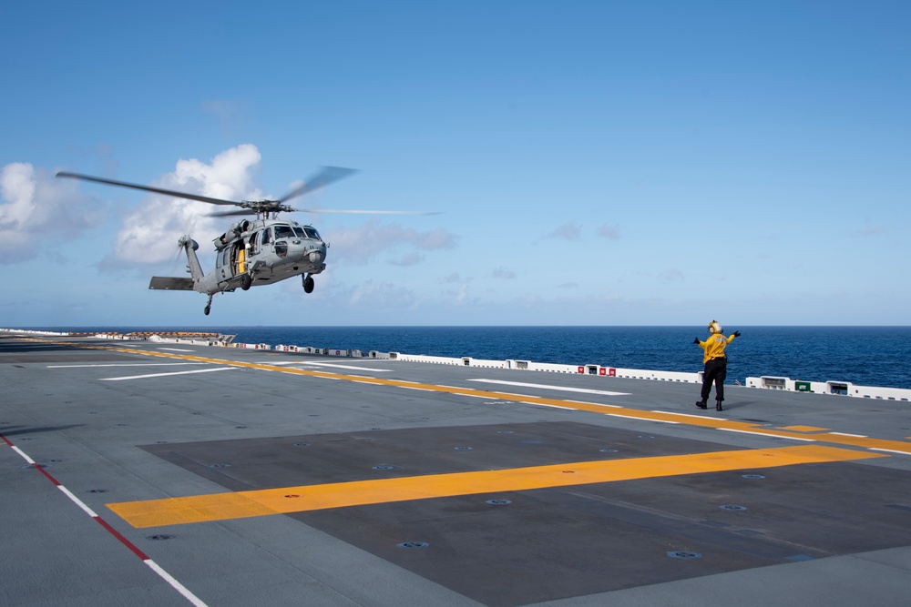 USS America (LHA 6) Conducts Flight Operations with Helicopter Sea Combat (HSC) Squadron 25