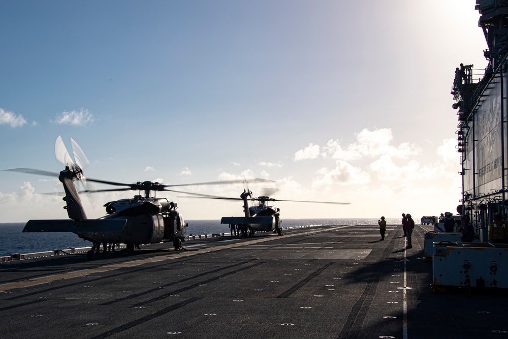 USS America (LHA 6) Conducts Flight Operations with Helicopter Sea Combat (HSC) Squadron 25