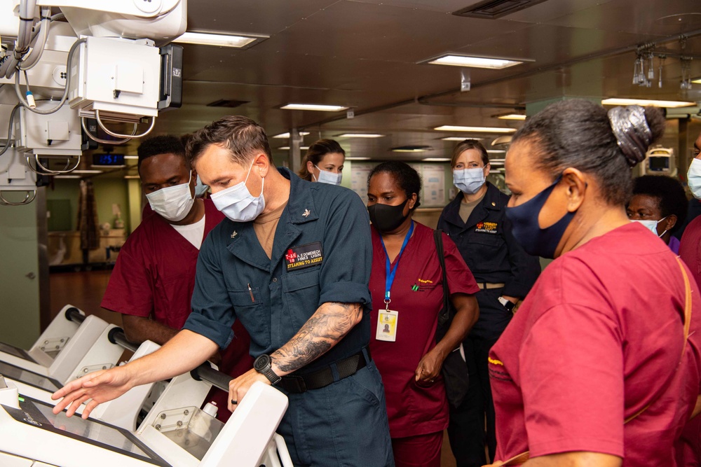 Pacific Partnership 2022 Personnel Conduct Radiology Side by Side Training with Solomon Islands Medical Professionals aboard Mercy