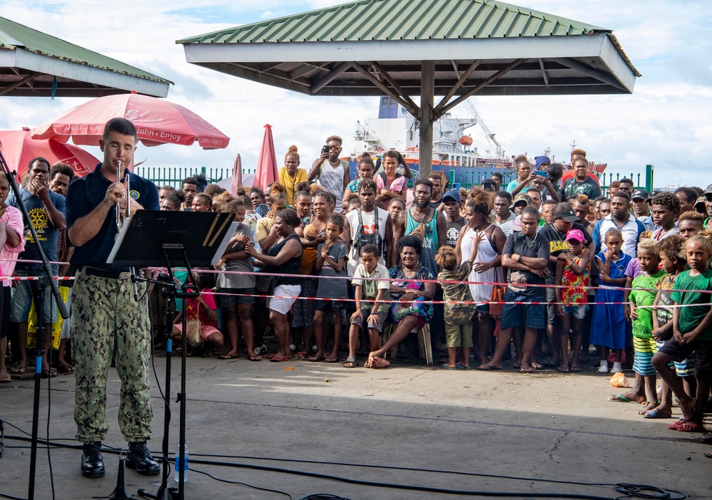 Pacific Partnership 2022 Band plays at Honiara Market