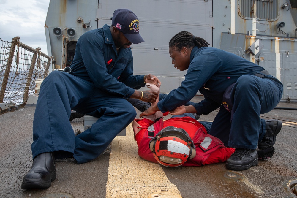 Bainbridge is operating as part of the Harry S. Truman Strike Group in the Atlantic Ocean in support of naval operations to maintain maritime stability and security in order to ensure access, deter aggression and defend U.S., allied and partner interests.