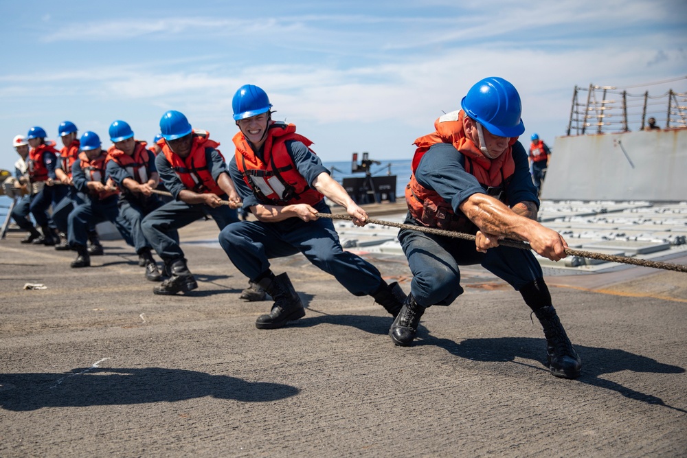 Bainbridge is operating as part of the Harry S. Truman Strike Group in the Atlantic Ocean in support of naval operations to maintain maritime stability and security in order to ensure access, deter aggression and defend U.S., allied and partner interests.