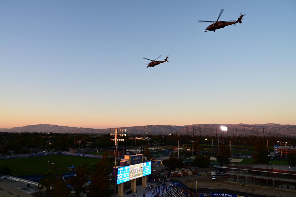 129th Rescue Squadron conducts flyover of San Jose State University football game