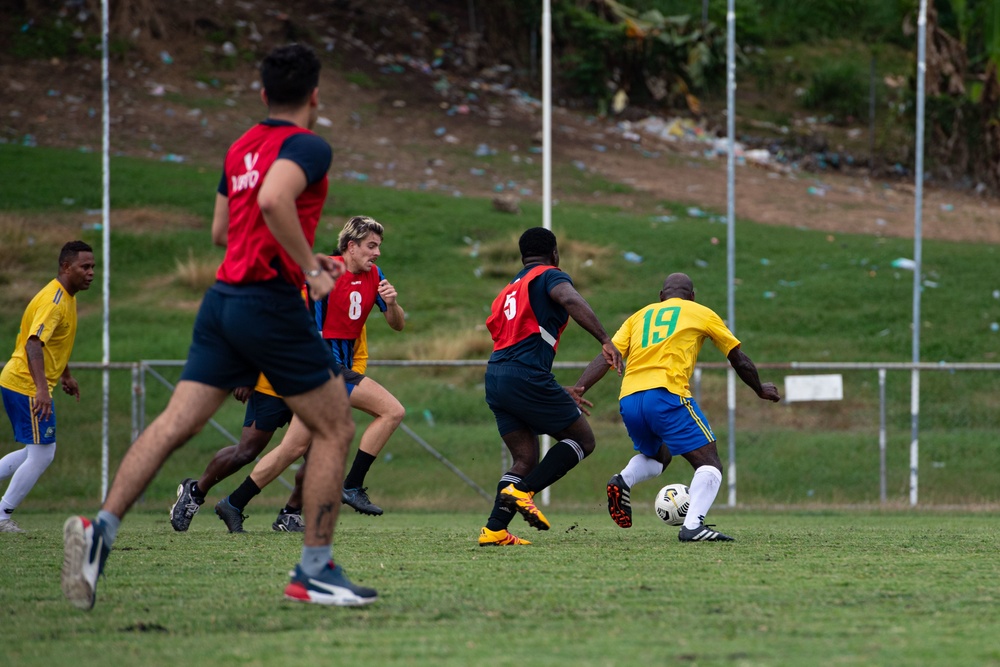 Pacific Partnership 2022 personnel compete against former Solomon Islands national soccer team